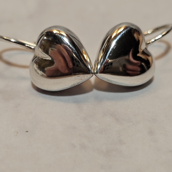 Italian Sterling Puffed Heart Lever Back Earrings - Picture 1 of 5